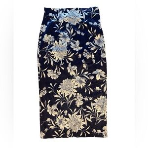 Zara Floral Pencil Skirt Navy and White - Size Small